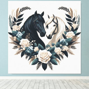 Country Black and White-Horses in Love Canvas Print