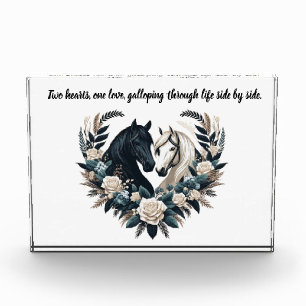Country Black and White-Horses in Love Photo Block