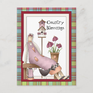 Country Blessings doll cartoon postcard