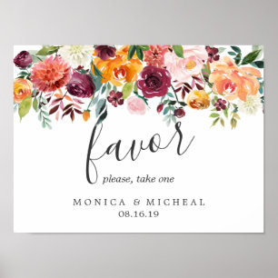 Country Bloom   Autumn Flower Wedding Favour Sign