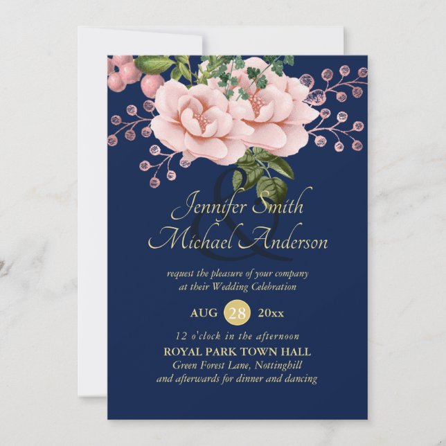 Country Blue Blush Pink Roses Wedding Ampersand (Front)
