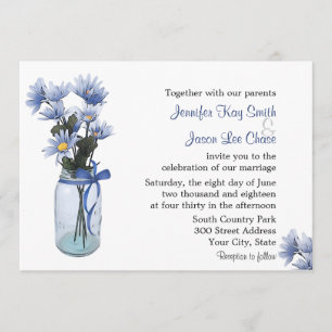 Country Blue Daisers Mason Jar Faire-part de maria