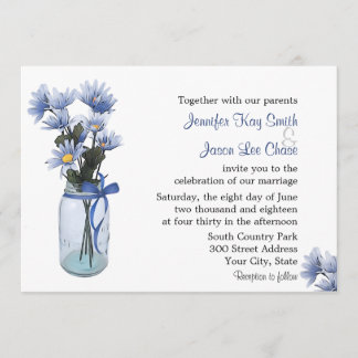 Country Blue Daisies Mason Jar Wedding Invitation