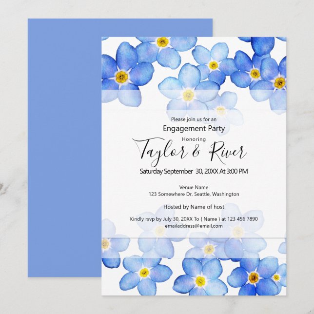 Country Blue Forget-Me-Nots Engagement Party Invitation (Front/Back)