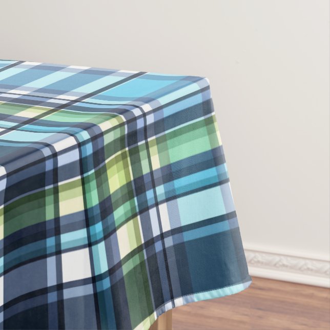 Country Blue Green Plaids Tablecloth (In Situ)