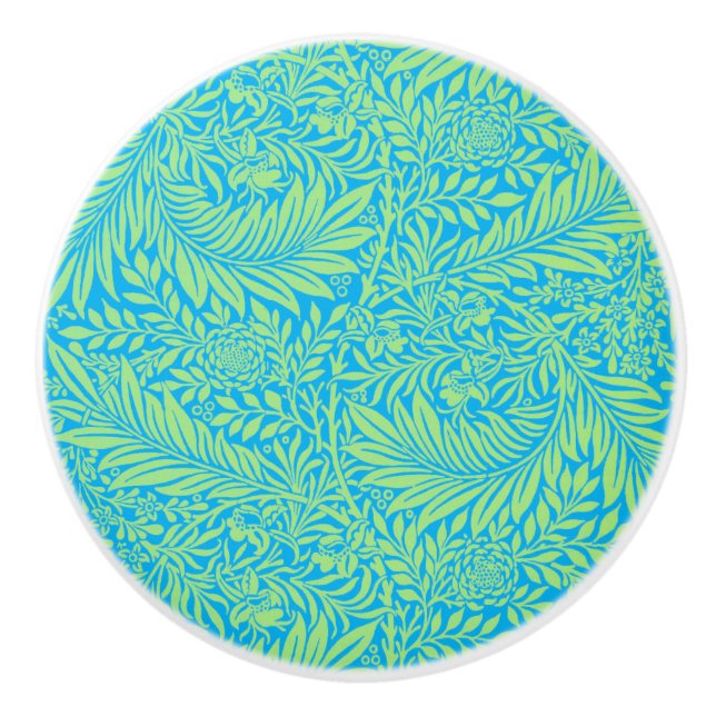 Country Blue Green William Morris Leaf Pattern  Ceramic Knob (Front)