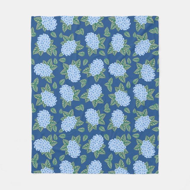 Country Blue Hydrangeas Fleece Blanket (Front)