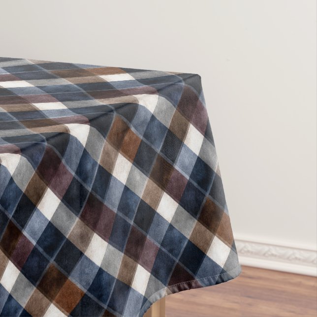 Country Blue Red White Grey Squares Christmas Tablecloth (In Situ)