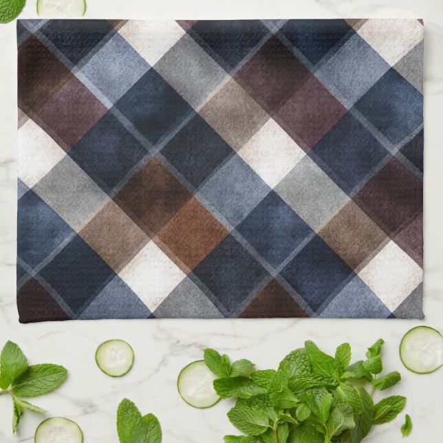 Country Blue Red White Grey Squares   Kitchen Towel (Folded)