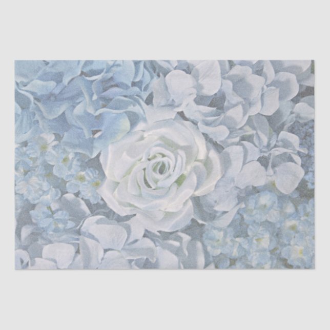 Country Blue Rose & Hydragea Floral Print Tissue Paper (Front)