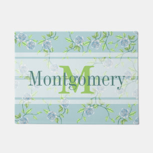 Country Blue Roses Farmhouse Chic Family Name Doormat