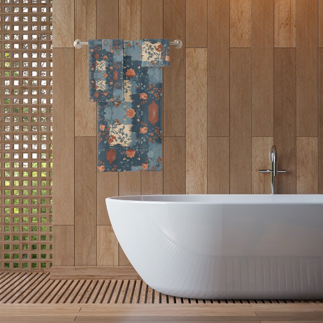 Country Blue Rust Rustic Farmhouse Bath Towel Set (Creator Uploaded)