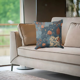 Country Blue Rust Rustic Farmhouse Throw Pillow
