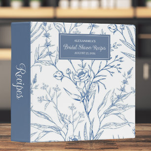 Country Blue & White Floral Bridal Shower Recipe  Binder