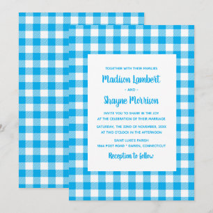 Country Blue White Gingham Plaid Rustic Wedding Invitation