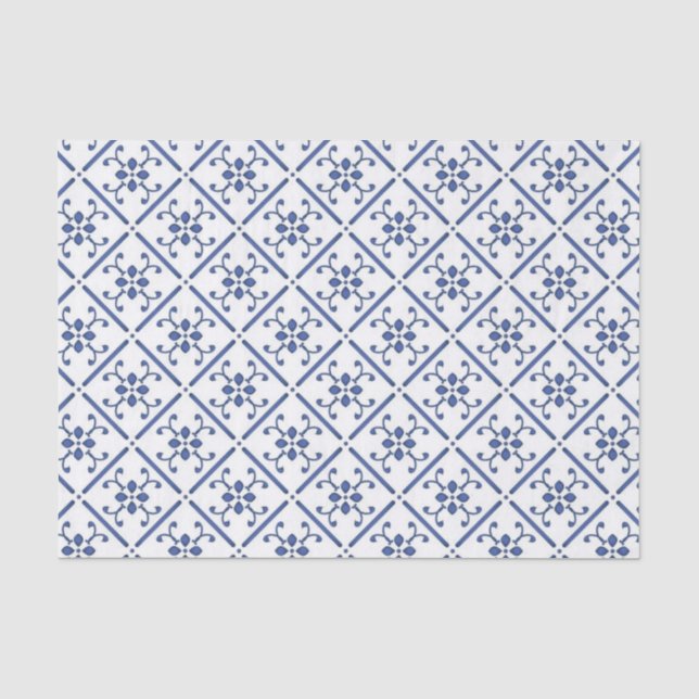 Country Blue White Pattern Mediterranean Tile Tissue Paper (Front)