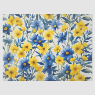 Country Blue, Yellow, and White Flowers Tissue Paper