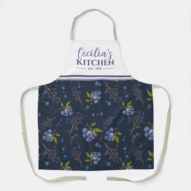 Country Blueberries Personalized Kitchen Apron (Front)