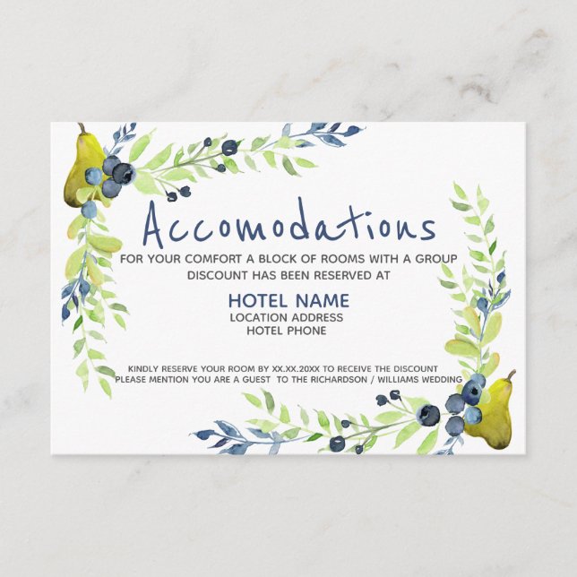 Country blueberry Summer Pear Watercolor Floral Enclosure Card (Front)