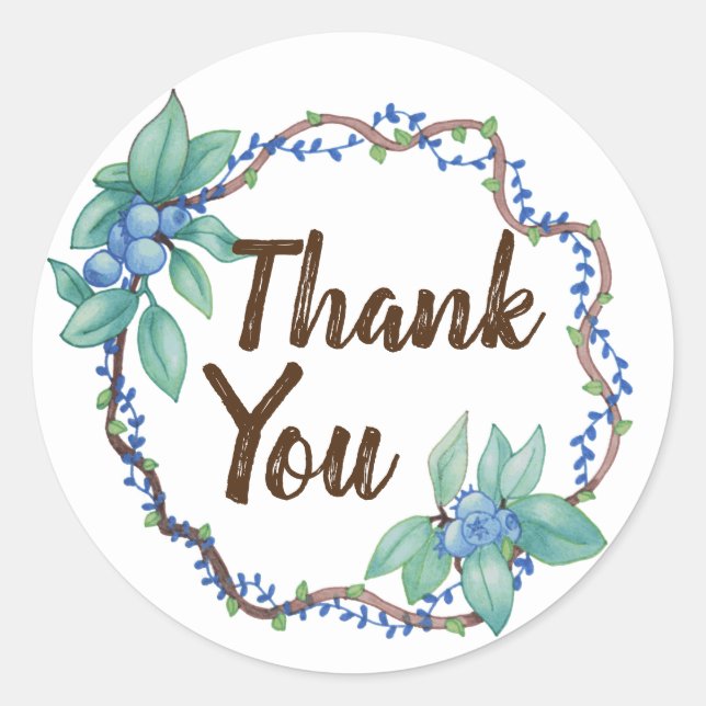 Country Blueberry Wreath Thank You Classic Round Sticker (Front)