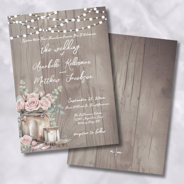 Country Blush Pink Roses Rustic Wood Wedding Invitation (Country Blush Pink Roses Rustic Wood Wedding Invitation)