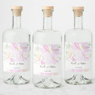 Country Blush Pink Watercolor Floral Personalized Liquor Bottle Label