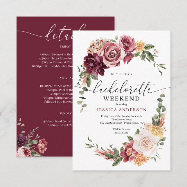 Country Boho Rustic Bachelorette Party Itinerary Invitation (Front/Back)