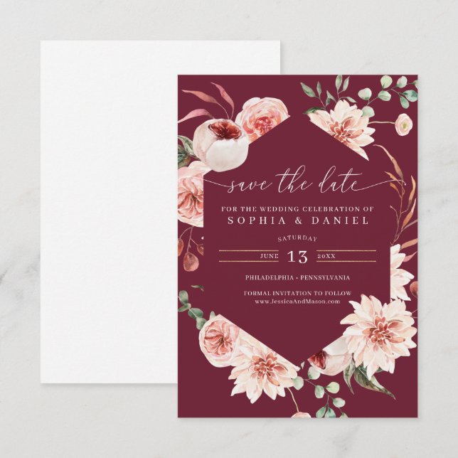 Country Boho Rustic Floral Save The Date  Invitati Invitation (Front/Back)