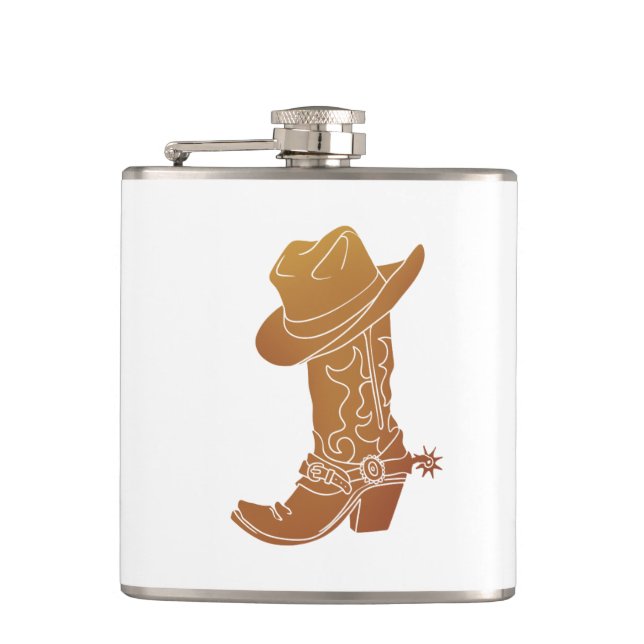 Country Boot and hat silhouette Hip Flask (Front)