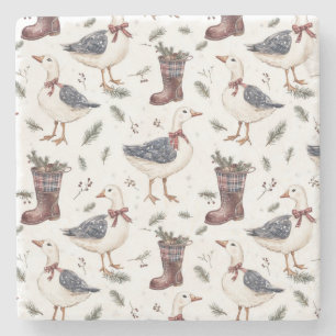 Country Boots Goose Christmas Stone Coaster