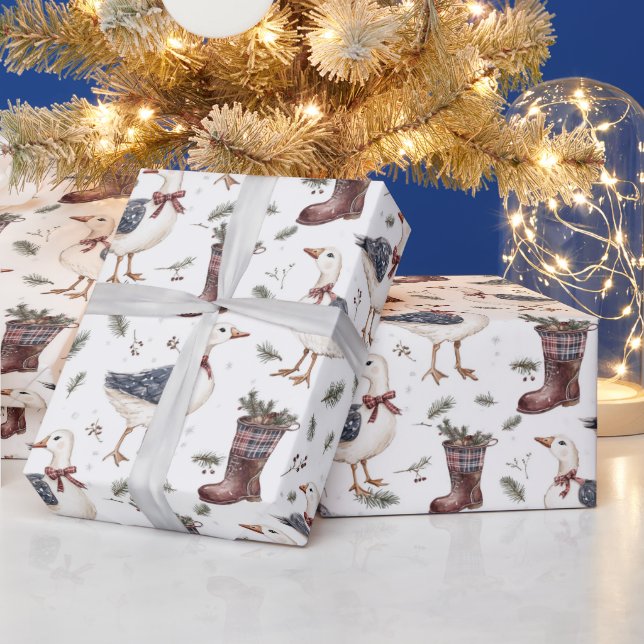 Country Boots Goose Christmas Wrapping Paper (Holidays)