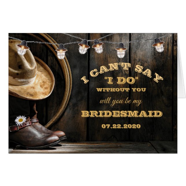 Country Boots Hat Barn Wood Bridesmaid Request (Front Horizontal)