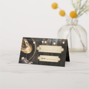 Country Boots Hat & Barn Wood Folded Place Card