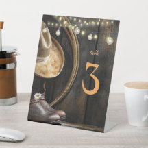 Country Boots, Hat & Barn Wood Table Number  Pedes