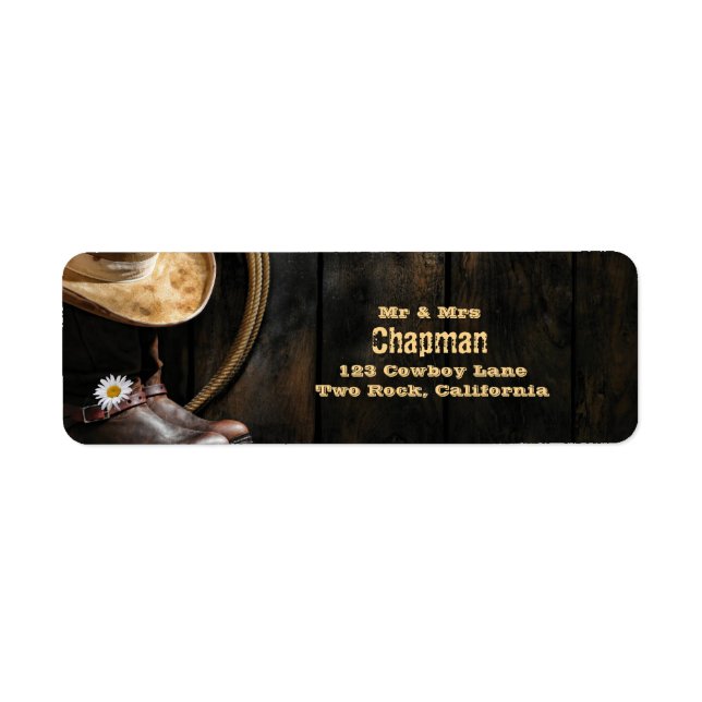 Country Boots Hat, Barn Wood Wedding Address Label (Front)