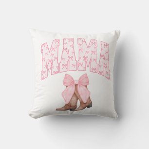 Country Boots with a Pink Bow, Mama  Throw Pillow