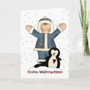 Country Boy and Penguin Christmas Greeting Card