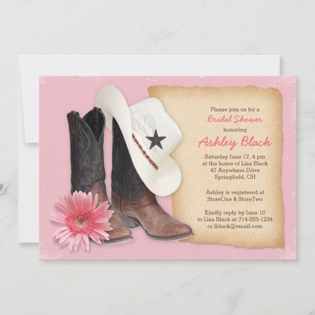 Country Bridal Shower Invitation | Cowboy Cowgirl (Front)