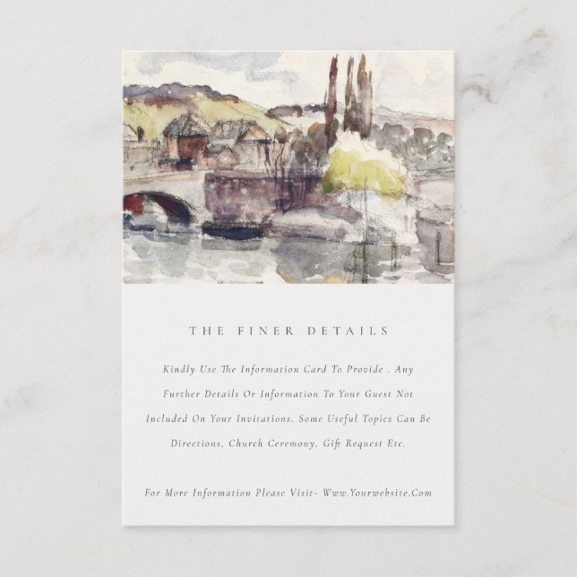 Country Bridge Riverside Watercolor Wedding Detail Enclosure Card (Front)