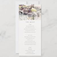 Country Bridge Riverside Watercolor Wedding Menu