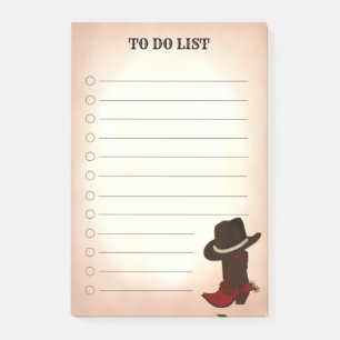 Country Brown Boots & Hat To Do List Post-it Notes
