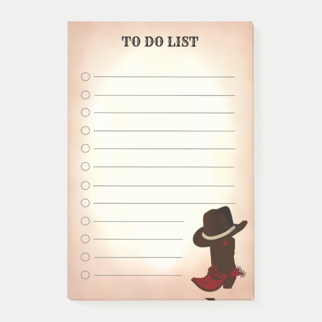 Country Brown Boots & Hat To Do List Post-it Notes (Front)