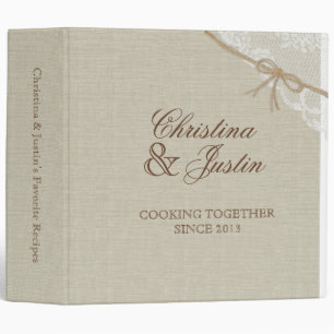 Country Burlap and Lace Look Printed Recipe Binder