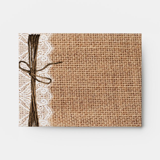 Country Burlap and Lace Twine Print RSVP Envelopes (Front)