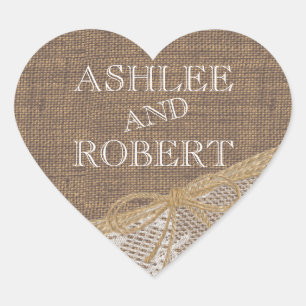 Country Burlap and Twine Heart Sticker