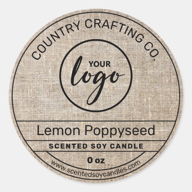Country Burlap Brown Soy Candle Labels (Front)