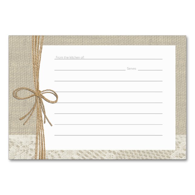 Country Burlap Lace and Rope Recipe Cards (Front)