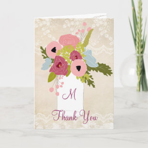 Country Burlap Lace Mason Jar Thank You Card