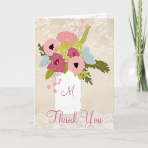 Country Burlap Lace Mason Jar Wedding Thank You Card
