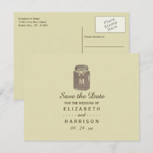 Country Burlap Mason Jar Wedding Announcement Postcard